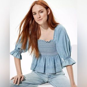 AMERICAN EAGLE | Denim ruffled top